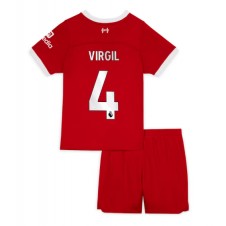 Liverpool Virgil van Dijk #4 Hemmaställ Barn 2023-24 Korta ärmar (+ Korta byxor)